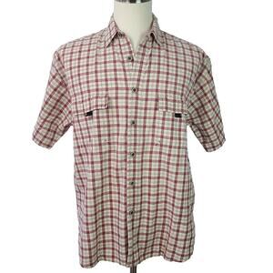 Colo Wear Red Cream Plaid Flap Pocket Vintage Short Sleeve Button Front Shirt L